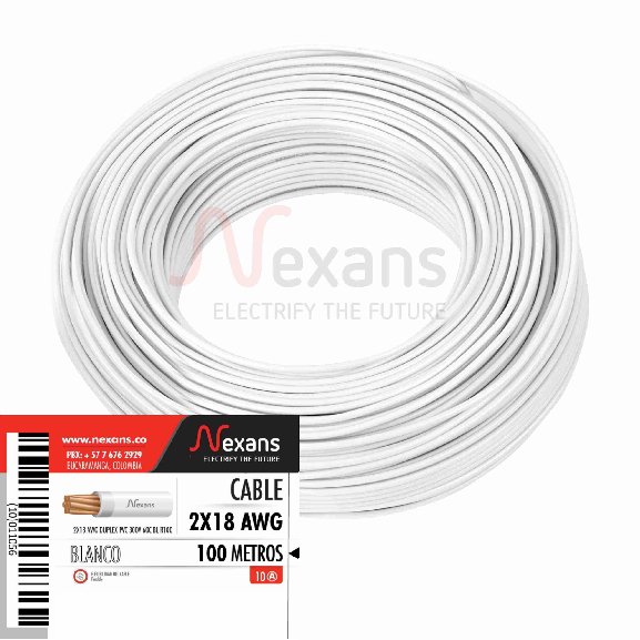 Cable Duplex Nexsans 2×18 60C R100 BLANCO x 100 MTS